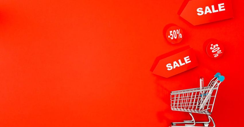 Discounts - Mini Shopping Cart With Red background